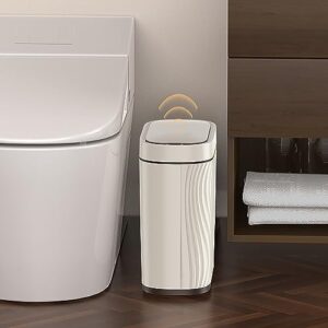 small bathroom trash cans with lids automatic garbage can bathroom trash can,narrow waterproof plastic 2.8 gallon motion sensor touchless garbage can,off white+black