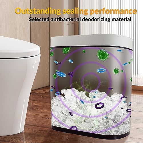 Small Bathroom Trash Cans with Lids Automatic Garbage Can Bathroom Trash Can,Narrow Waterproof Plastic 2.8 Gallon Motion Sensor Touchless Garbage Can,Off White+Black