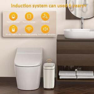 Small Bathroom Trash Cans with Lids Automatic Garbage Can Bathroom Trash Can,Narrow Waterproof Plastic 2.8 Gallon Motion Sensor Touchless Garbage Can,Off White+Black