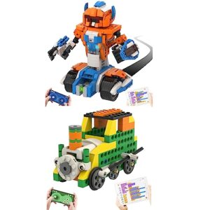 apitor robot x remote control dinosaur robot and robot q building coding toys, app-enabled coding toy for kids
