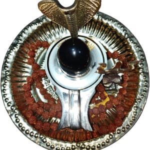 Shaligram Shiva Ling Lingam Shivling Naaga Brass Stand(Thali tirshul 3inch) Shiv Plate Rudraksha mala 108 Stone 6mm