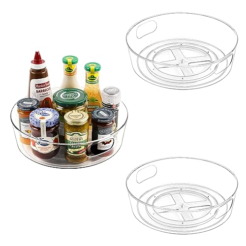 3 Pack Lazy Susan Organizer for Cabinet, Upgraded 11.5" Clear Lazy Susan Turntable with Handles and Raised Edge, Rotating Lazy Susan Spice Storage for Kitchen, Pantry, Refrigerator, Bathroom, Table