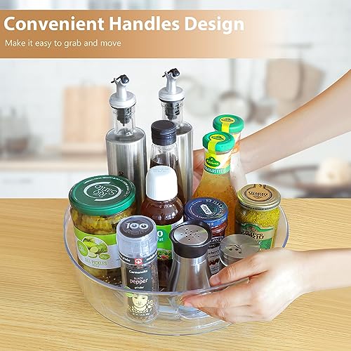 3 Pack Lazy Susan Organizer for Cabinet, Upgraded 11.5" Clear Lazy Susan Turntable with Handles and Raised Edge, Rotating Lazy Susan Spice Storage for Kitchen, Pantry, Refrigerator, Bathroom, Table