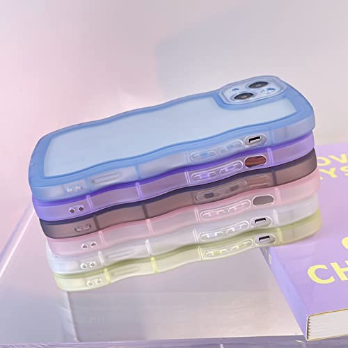 Eiyikof Compatible with iPhone 13 Mini Clear Case,Cute Solid Color Curly Wave Frame Transparent Soft Silicone Anti-Scratch Shockproof Protective Slim Case for Women Girls-Blue