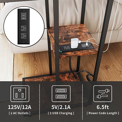 homsorout C Shaped End Table with Charging Station, Stylish C Side Table with USB Ports and Outlets for Small Spaces - The C Table End Table Side Table Perfect for Living Room Bedroom