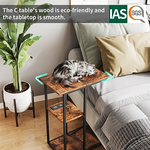 homsorout C Shaped End Table with Charging Station, Stylish C Side Table with USB Ports and Outlets for Small Spaces - The C Table End Table Side Table Perfect for Living Room Bedroom