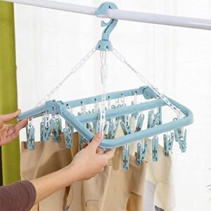 Sock Hanger, 2PCS Folding Clothes Drying Rack with 32pcs Pegs and Swivel Hook, Rotatable Sock Dryer, Underwear Hanger for Lingerie Clothes, Wind-Proof Hanging Sock Rack for Socks, Underwear