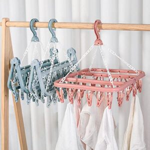 Sock Hanger, 2PCS Folding Clothes Drying Rack with 32pcs Pegs and Swivel Hook, Rotatable Sock Dryer, Underwear Hanger for Lingerie Clothes, Wind-Proof Hanging Sock Rack for Socks, Underwear