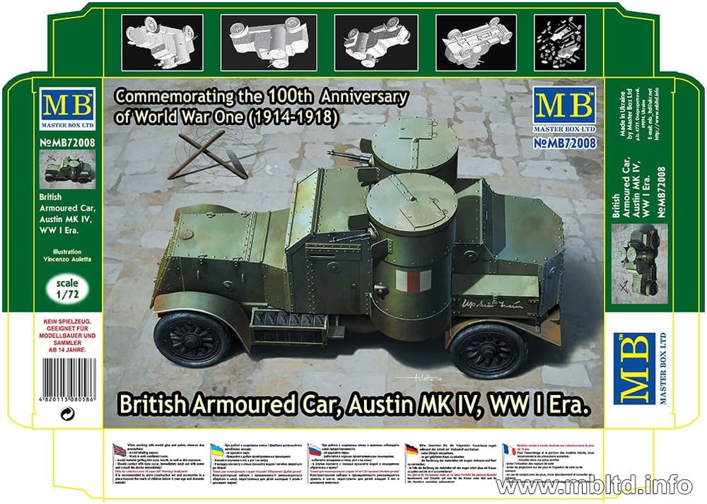 Master Box MB72008 1/72 British Austin Mk.4 Armored Car with Hotchkiss Machine Gun Plastic Model