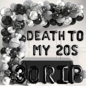 death to my 20s balloon garland arch 30th birthday party decoration 122pcs, rip to my 20s birthday decoration with 30 rip foil and latex balloon funeral for my youth party supplies (30th-01)