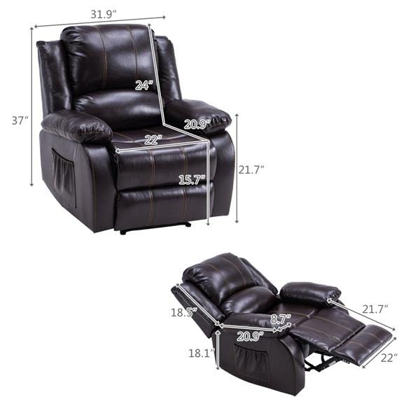 ZYJBM Electric Lift Function Recliner Massage Chair Dual Motor Dark Brown Comfortable&Durable Fabric PU Easy Adjustment