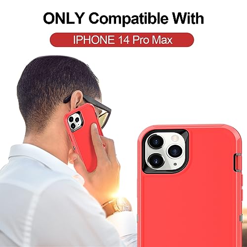 I-HONVA for iPhone 14 Pro Max Case with 2 Pack Screen Protector+2 Pack Camera Lens Protector Heavy Duty Shockproof 3-Layer Full Body Protection Durable Case for iPhone 14 Pro Max 6.7",Red/Black