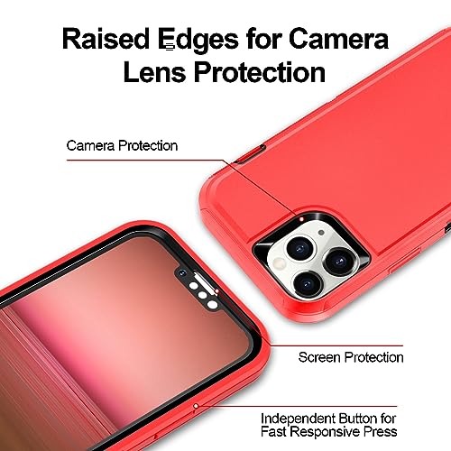 I-HONVA for iPhone 14 Pro Max Case with 2 Pack Screen Protector+2 Pack Camera Lens Protector Heavy Duty Shockproof 3-Layer Full Body Protection Durable Case for iPhone 14 Pro Max 6.7",Red/Black