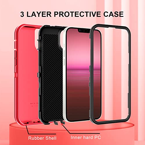 I-HONVA for iPhone 14 Pro Max Case with 2 Pack Screen Protector+2 Pack Camera Lens Protector Heavy Duty Shockproof 3-Layer Full Body Protection Durable Case for iPhone 14 Pro Max 6.7",Red/Black