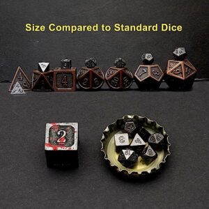 Haxtec Mini Dice Set Tiny Metal DND Dice Set with Dice Case Portable Antique Iron Metal Dice Set for Keychain