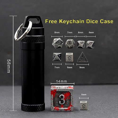 Haxtec Mini Dice Set Tiny Metal DND Dice Set with Dice Case Portable Antique Iron Metal Dice Set for Keychain