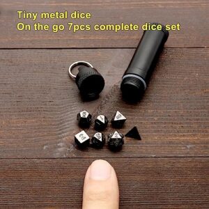 Haxtec Mini Dice Set Tiny Metal DND Dice Set with Dice Case Portable Antique Iron Metal Dice Set for Keychain