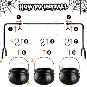 YGAOHF Cauldron Halloween Decor - Set of 12 Plastic Witches Cauldron Serving Bowls on Rack, Spooky Candy Bucket for Indoor Outdoor Home Decorations, Black