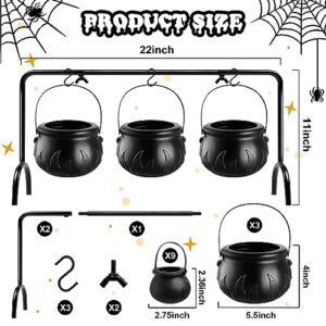 YGAOHF Cauldron Halloween Decor - Set of 12 Plastic Witches Cauldron Serving Bowls on Rack, Spooky Candy Bucket for Indoor Outdoor Home Decorations, Black