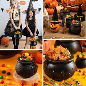 YGAOHF Cauldron Halloween Decor - Set of 12 Plastic Witches Cauldron Serving Bowls on Rack, Spooky Candy Bucket for Indoor Outdoor Home Decorations, Black