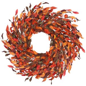 kmise fall wreaths for front door with pumpkin & fall leaves - 25" thanksgiving harvest front door wreath decor, farmhouse outdoor fall wreath, large autumn wreaths for outside/indoor