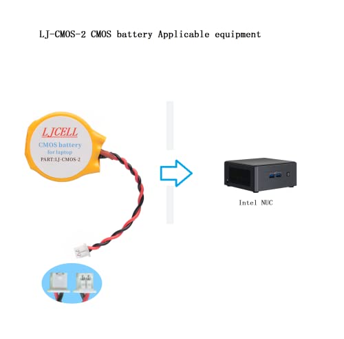 LJCELL 2PCS CMOS Battery for Intel NUC Laptop Backup PS2 PS3 BIOS RTC CR2032 Battery with 2 Wire Cable and Connector