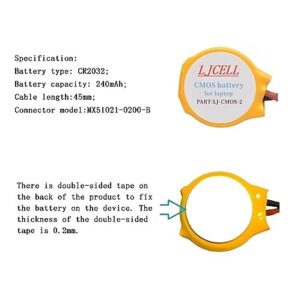 LJCELL 2PCS CMOS Battery for Intel NUC Laptop Backup PS2 PS3 BIOS RTC CR2032 Battery with 2 Wire Cable and Connector