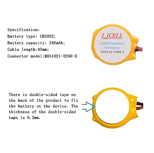 LJCELL 2PCS CMOS Battery for Intel NUC Laptop Backup PS2 PS3 BIOS RTC CR2032 Battery with 2 Wire Cable and Connector