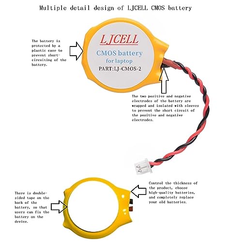 LJCELL 2PCS CMOS Battery for Intel NUC Laptop Backup PS2 PS3 BIOS RTC CR2032 Battery with 2 Wire Cable and Connector