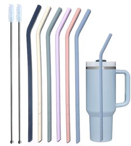 tegion pastel color 14 inch extra long silicone replacement bent straw for 40 oz stanley cup, reusable flexible tall drinking straw for quencher tumbler with handle,64 oz/1 gallon water bottle-6 pack