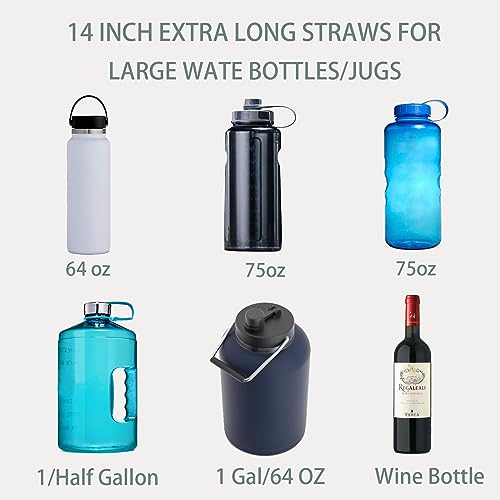 Tegion Pastel Color 14 Inch Extra Long Silicone Replacement Bent Straw for 40 oz Stanley Cup, Reusable Flexible Tall Drinking Straw for Quencher Tumbler with Handle,64 oz/1 Gallon Water Bottle-6 pack