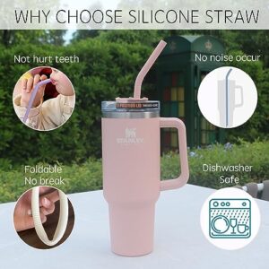 Tegion Pastel Color 14 Inch Extra Long Silicone Replacement Bent Straw for 40 oz Stanley Cup, Reusable Flexible Tall Drinking Straw for Quencher Tumbler with Handle,64 oz/1 Gallon Water Bottle-6 pack