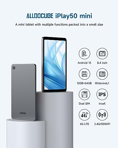 ALLDOCUBE Android 13 Tablet 1200 * 1920 in-Cell 8.4 inch Tablet 8-core Gaming Tablet 12GB(4+8)+64GB 512GB Expandable WiFi Tablet iPlay 50 Mini Support 4G LTE Widevine L1 5MP/5MP Tablet for Kids Gray