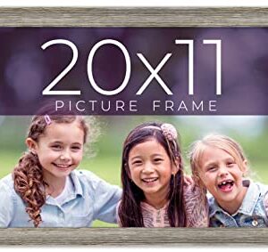 20x11 Frame Grey Real Wood Picture Frame Width 1 Inches | Interior Frame Depth 0.5 Inches | Weatherly Distressed Photo Frame Complete with UV Acrylic, Foam Board Backing & Hanging Hardware