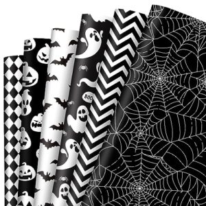 anydesign 12 sheet halloween wrapping paper black white ghost pumpkin cobweb packaging paper folded flat diy art craft paper for halloween birthday party baby shower birthday wrap, 19.7 x 27.6 inch