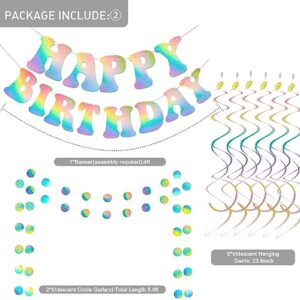 Birthday Decorations - Iridescent Banner Disco Ball Balloons Arch Decor | Fufuddz Funny Holographic Happy Birthday Party Supplies w/ Circle Garlands Swirls for Women Men 18 30th 40th 50th 60s 70s 90s