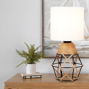 hamilyeah boho lamp, woven table lamp for nightstand with on/off switch, bedroom lamp with white fabric shade, simple lamp for bedside, living room