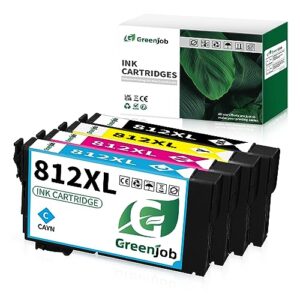 greenjob 812xl remanufactured ink cartridges replacement for epson 812xl ink cartridges combo pack new 812 xl t812 t812xl for workforce pro wf-7840 wf-7820 ec-c7000 printer (bcmy, 4-pack)