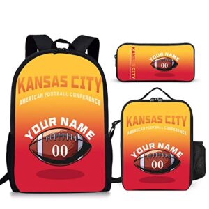 quzeoxb personalized kansas city backpack set with name and number - 3 piece school bag, lunch box and pencil case for boys girls gifts