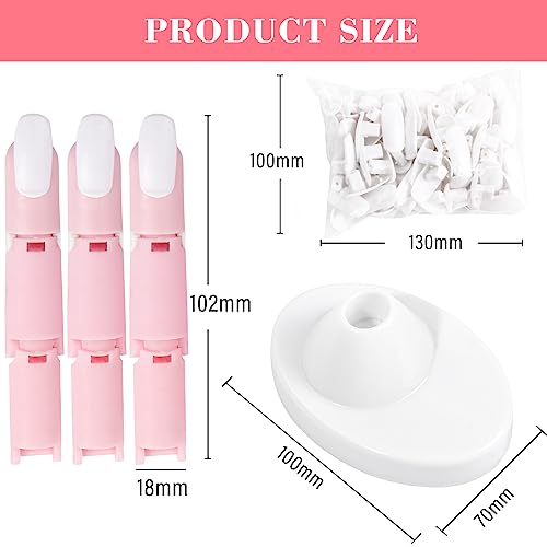 Practice Fingers for Acrylic Nails, Flexible Movable Fake Finger to Practice Fake Nails, 3PCS Adjustable Pink Nail Finger Practice, 1PC White Acrylic Finger Base and 100PCS White Nail Tips with Box