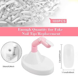 Practice Fingers for Acrylic Nails, Flexible Movable Fake Finger to Practice Fake Nails, 3PCS Adjustable Pink Nail Finger Practice, 1PC White Acrylic Finger Base and 100PCS White Nail Tips with Box