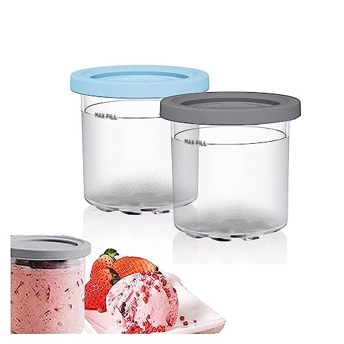 EVANEM 2/4/6PCS Creami Pints, for Ninja Creami Pint,16 OZ Ice Cream Containers Safe and Leak Proof Compatible NC301 NC300 NC299AMZ Series Ice Cream Maker,Gray+Blue-2PCS