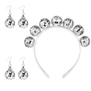2 pairs disco ball earrings and 1 piece disco ball headband, disco accessories for women 70s disco costume 20mm/0.8inch disco ball vintage disco ball headpieces for women girls party accessory