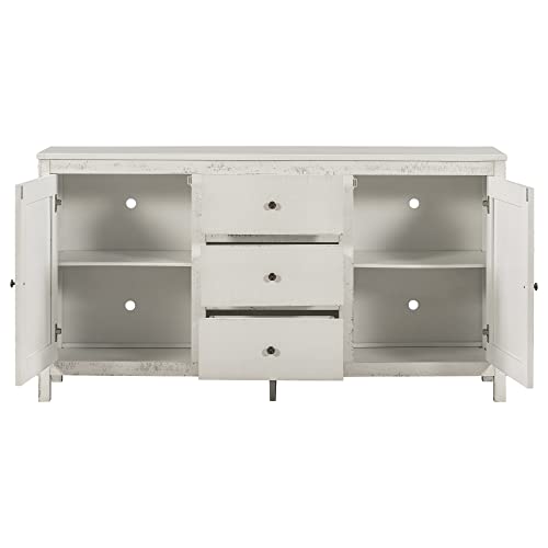 Retro Buffet Cabinet with 2 Storage Cabinets,3 Drawers and Adjustable Shelves,64" Solid Wood Storage Sideboard with Metal Knob Handles for Living Room Office Bedroom,Kitchen (Antique White-64")