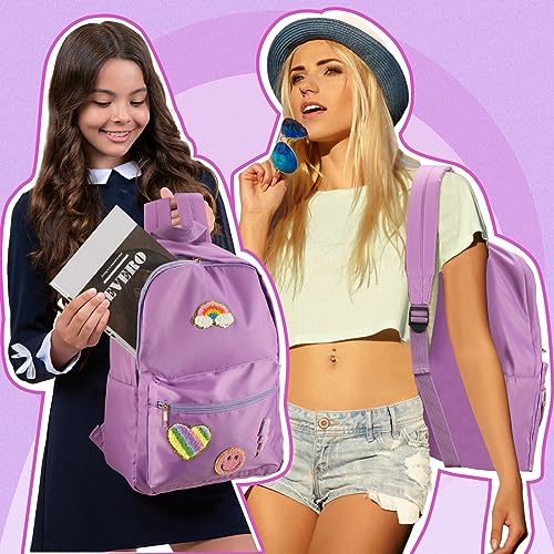 Sotiff Lightweight Backpack Preppy Patches Nylon Backpack Rainbow Heart Smile Waterproof Travel Bag Pack (Purple)