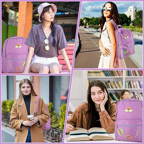 Sotiff Lightweight Backpack Preppy Patches Nylon Backpack Rainbow Heart Smile Waterproof Travel Bag Pack (Purple)