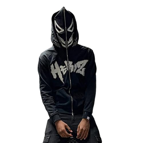 Sunwittafy Y2k Hoodie Men Women Letter Graphic Zip Up Hoodie Spiderweb Grunge Oversized Sweatshirt Sweater Demon Jacket