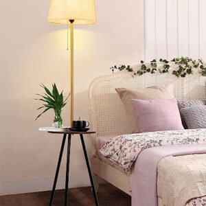 bulbeats Tripod Floor Lamp with Shelf, Side End Table with Lamp, 3000K E26 LED Bulb Included, Modern Standing Lamp with Pull Chain Switch for Living Room Bedroom