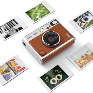 Fujifilm Mini EVO Hybrid Camera (Brown) Instant Film Camera Bundle with 40 Instant Film Sheets + 32GB microSD Memory Card + Small Padded Case + SD Card Reader + Extreme Electronics Cloth