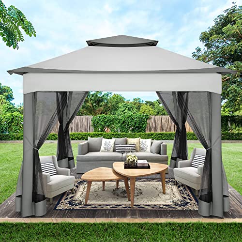 COBIZI Pop Up Gazebo Patio Gazebo 11x11 Outdoor Gazebo with Mosquito Netting Outdoor Canopy Shelter with Double Roof Ventiation 121 Square Feet of Shade for Lawn, Garden, Backyard and Deck, Gray